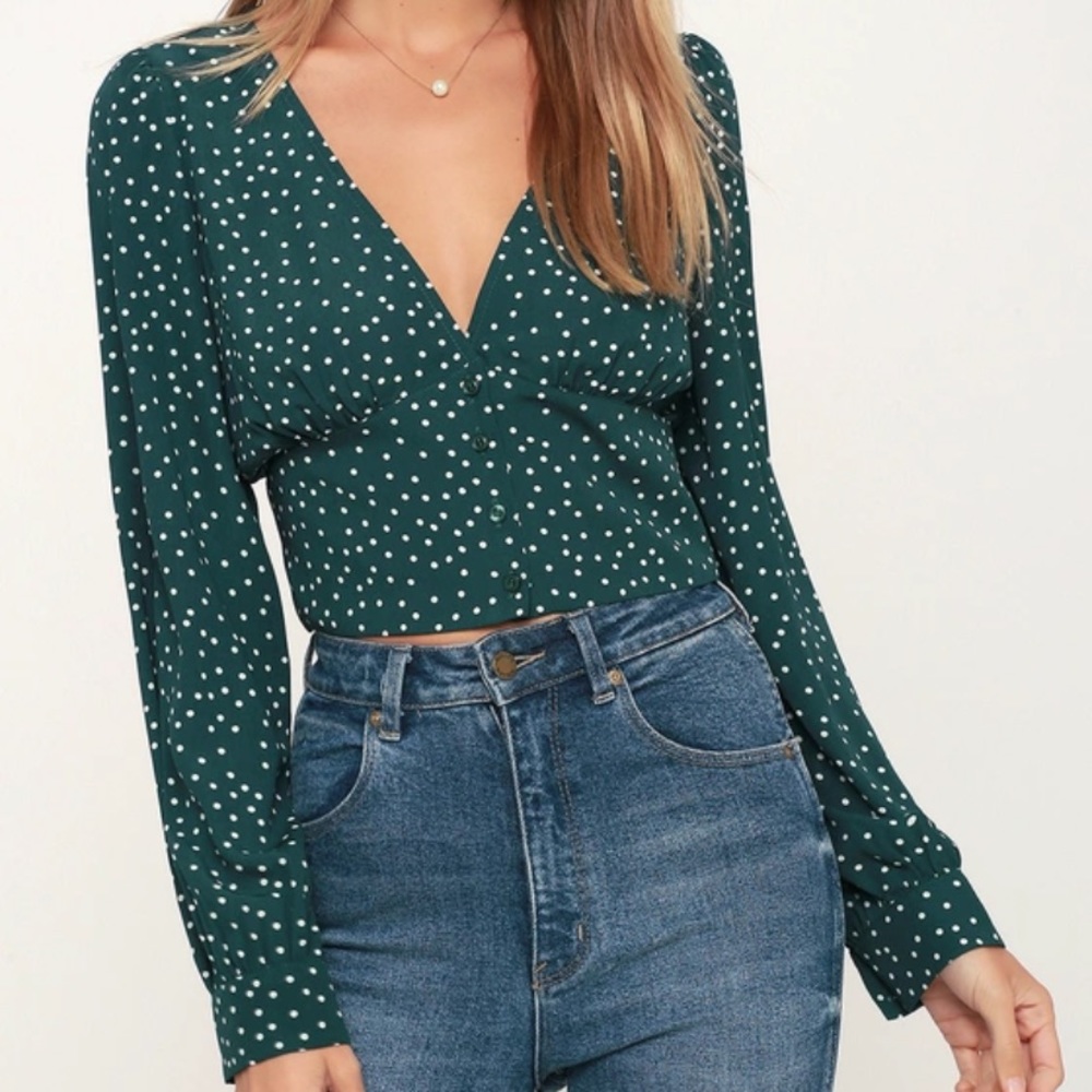 Forrest green polka dot top